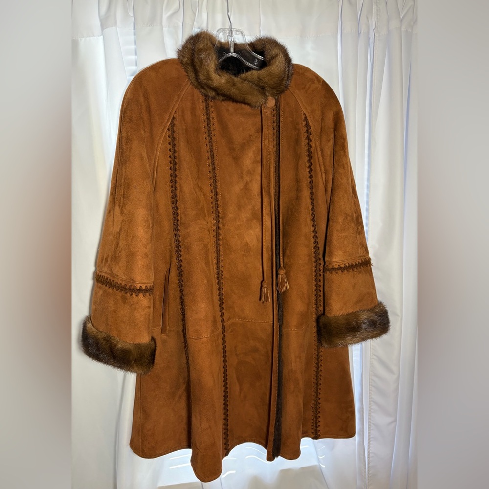 CHRISTIA By HANA K Brown Suede Shearling Coat size 34- XS/S